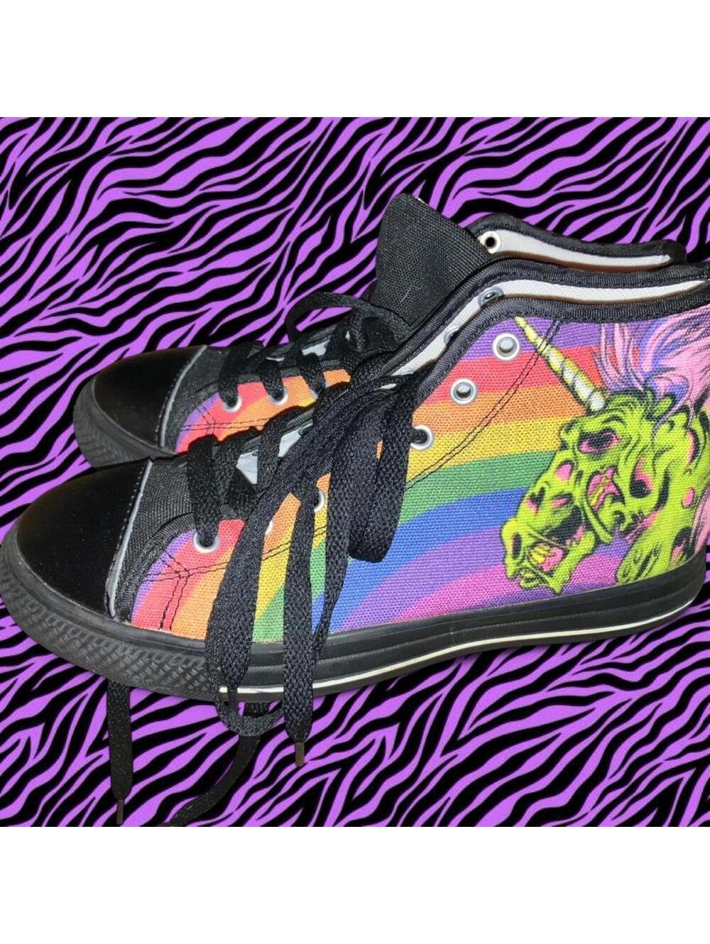 Custom Printed Rainbow Zombie Unicorn Women's Hight tops